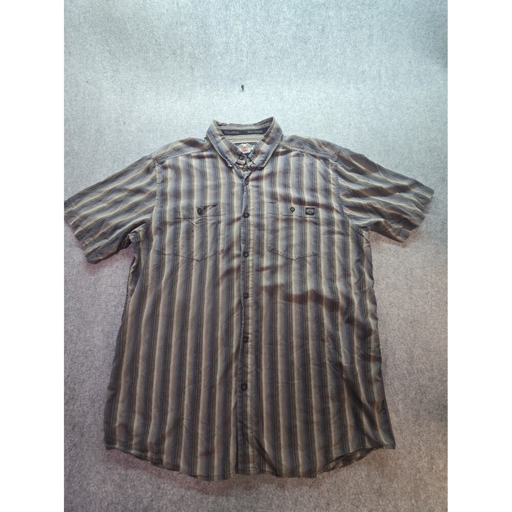 Harley Davidson Cycles Men XL Striped Short Sleeve Button Up Shirt Back Graphic